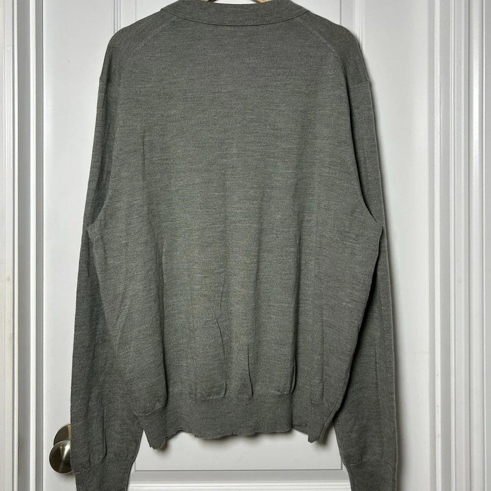 Polo Ralph Lauren 100%‎ Merino Wool Italian Yarn Gray Long Sleeve Polo Sweater